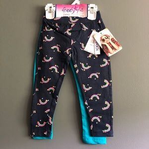 Free Style 2 Pack Of Leggings Blue & Rainbows NWT